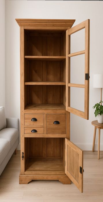 Witryna, witrynka lite drewno egzotyczne. Biblioteczka rustykalna.