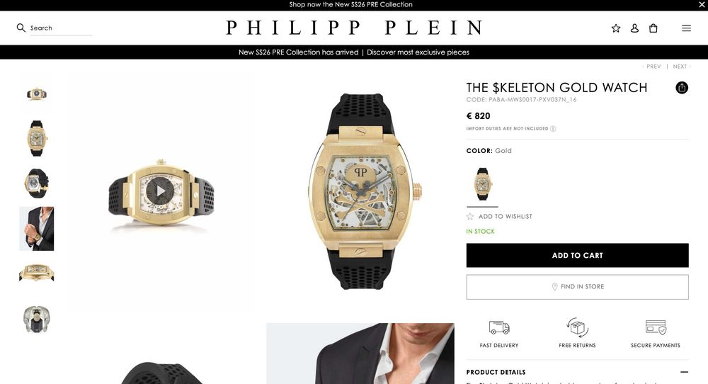 Relógio Philipp Plein Automático 44mm – Novo (Com caixa, garantia e fatura)