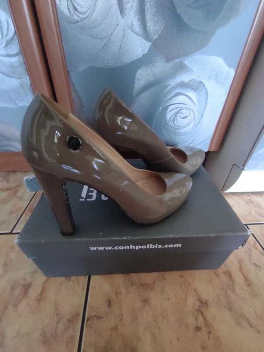 Czółenka skórzane, szare, 37