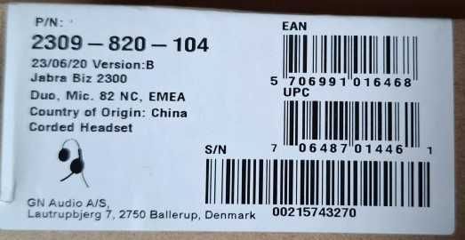 Jabra Biz 2300 - Corded Headset com jack de 3.5mm