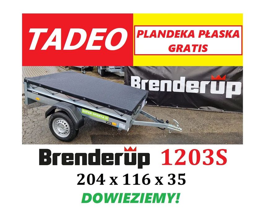 Brenderup 1203S 204x116x35 z plandeką płaską  1203 mała przyczepka na kat. B, 204x116x35