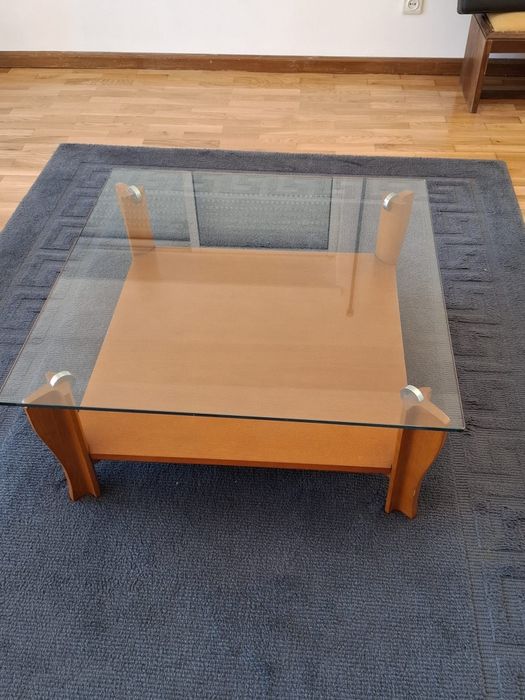 Mesa de Centro Vidro e Madeira/ Como Nova