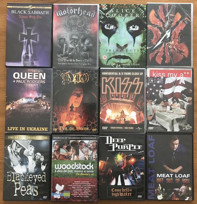 DVDs Musicais: Black Sabbath, Metallica, Motorhead, KISS.