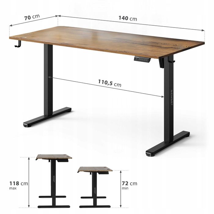 NOWE Biurko Elektrycznie Gamingowe 140x70 Regulowane - 72-118cm OKAZJA