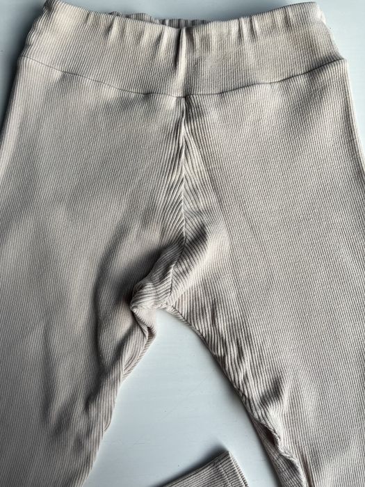 Beżowe legi Lenoshka XS S legginsy w prążek push up modelujące
