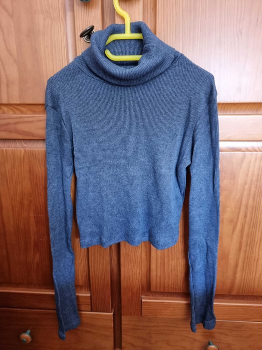 Camisola curta de malha azul escura/acinzentada Zara, tamanho S - nova