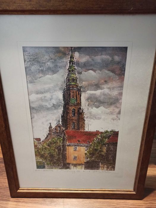 kolorowa grafika Archikatedra w Świdnicy w ramie