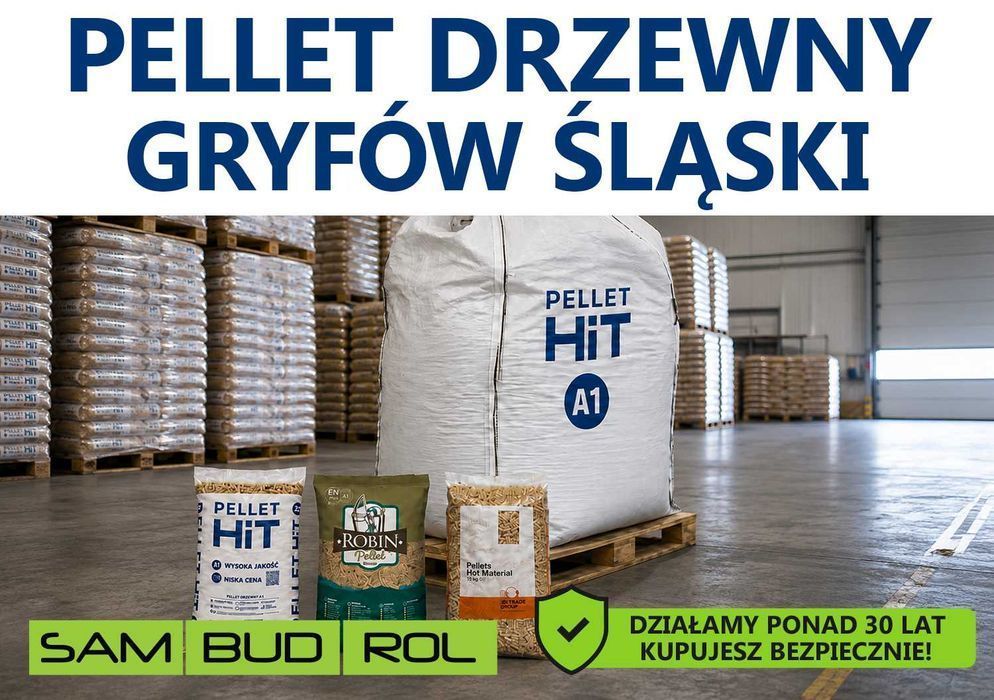 Pellet drzewny GRYFÓW ŚLĄSKI, klasa A1 oraz A2, big bag i workowany, transport pod dom, bezpieczna płatność u kierowcy!