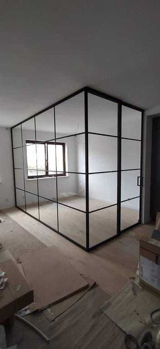 ściany loftowe industrialne szklane ze szkła metaloplastyka