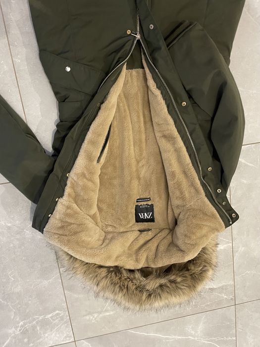 Zara Kurtka zimowa parka M 38 miś futerko ciepła khaki