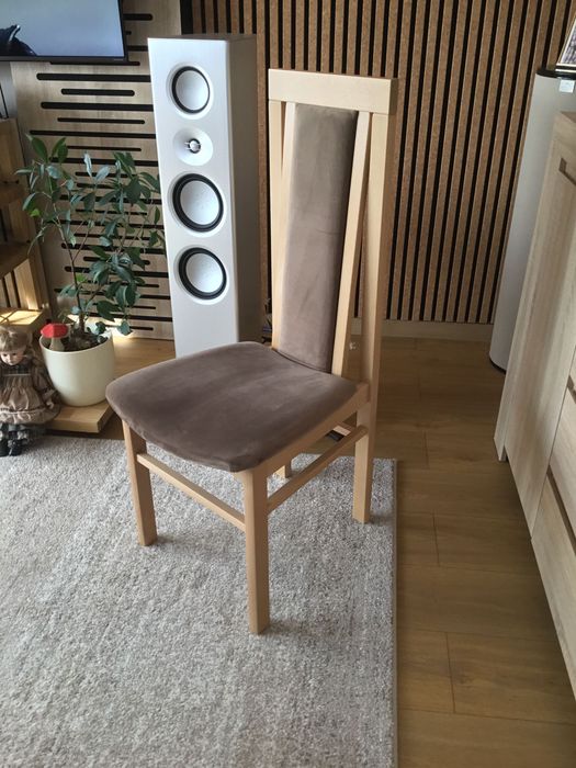 Krzesła tapicerowane do jadalni salonu dąb sonoma welur cappuccino.Nowe.