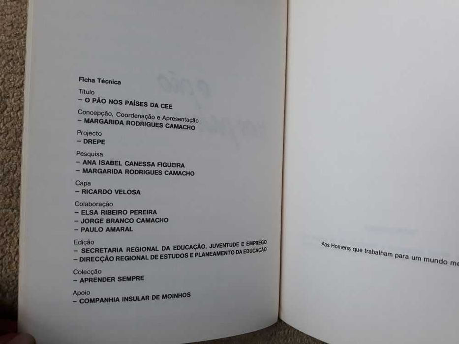 Livro:  O Pão Nos Países Da Cee de Margarida Rodrigues Camacho
