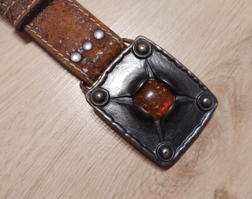 Włoska klamra do paska z oczkiem w kolorze bursztynu / boho / hippie