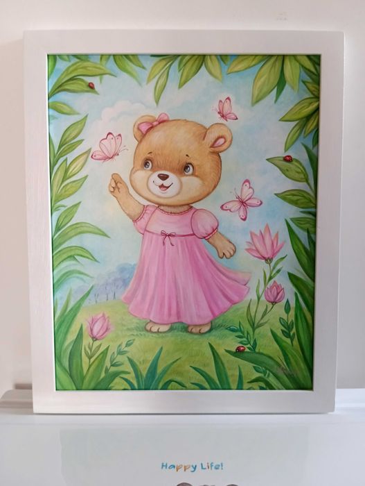 Картина до дитячої кімнати "Ведмедик з метеликами" 40х50см