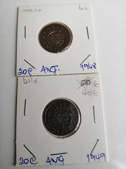 Moedas de Angola 20, e 50 centavos 1948/1949 e 1962