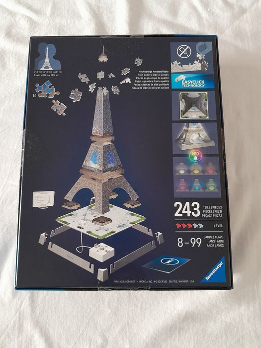 Puzzle 3D Ravensburger Iconics Torre Eiffel – 243 Peças