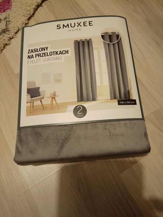 Zasłony zamszowe szare 2 sztuki komplet na przelotkach