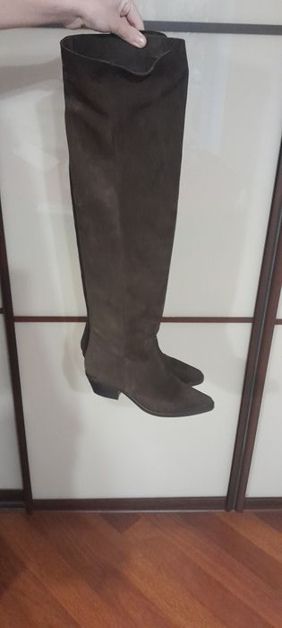 натуральные ботфорды, замша, цвет мокко
