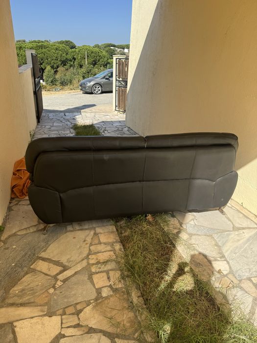 Sofá pele 3 lugares preto para recolha charneca