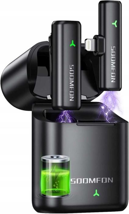 SOOMFON Bezprzewodowy mikrofon krawatowy do iPhone'a, iPada 2,4 GHz,