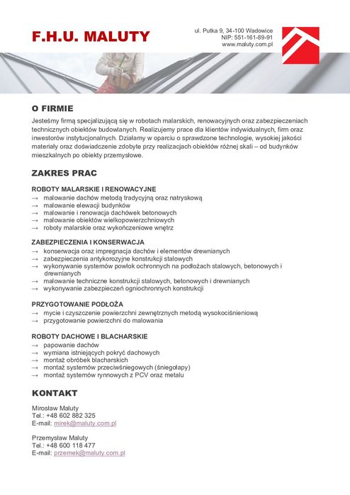 Malowanie dachów, elewacji, wnętrz, konserwacja konstrukcji stalowych