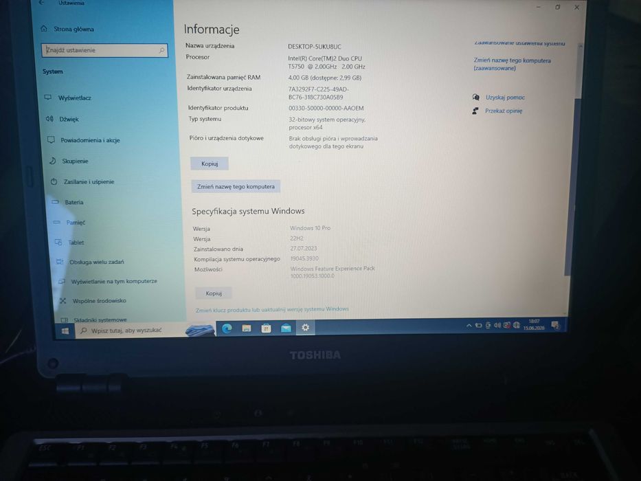 Laptop Toshiba Satellite Pro U300 SSD120GB/4GB/Win10PL