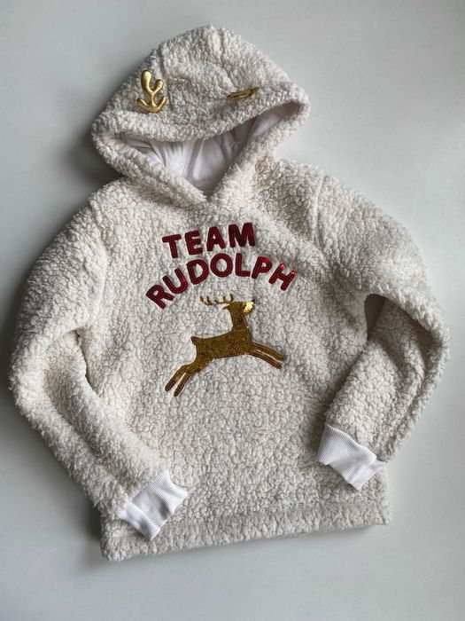 Ciepła gruba bluza świąteczna renifer Rudolf cekiny F&F 146 cm
