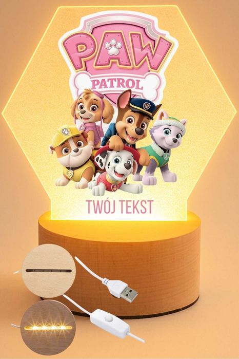 Lampka Nocna LED, PSI PATROL, Statuetka, Imię, Twój tekst