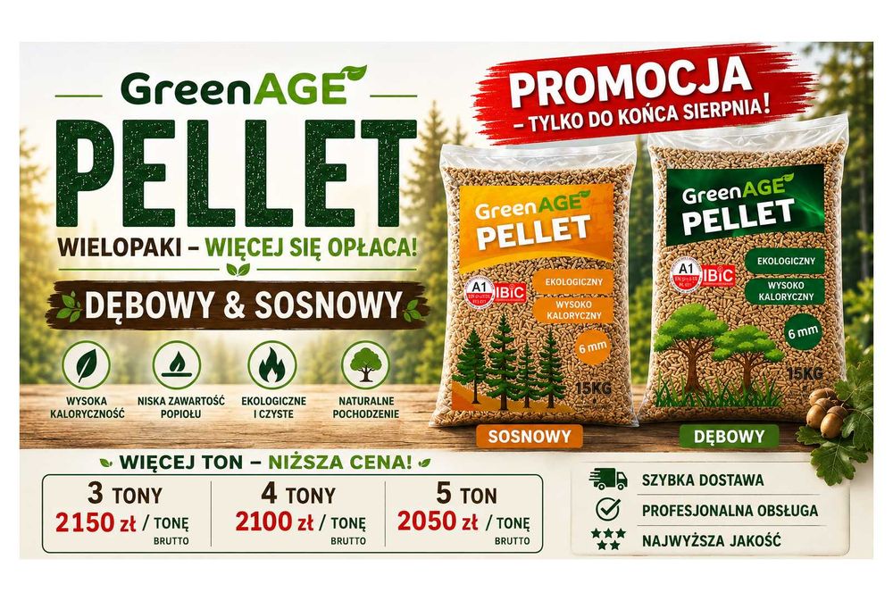 Wielopaki - Ekologiczny PELLET Drzewny - Dębowy / Sosnowy KLASA A1- od producenta Worki 15 KG - 1005KG