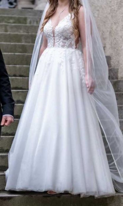 Suknia ślubna Anna Sposa PITTA – rozmiar 36/38, brokatowa, krój A