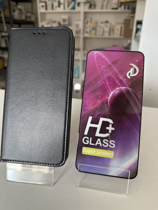 Szkło hartowane i etui zamykane czarne do SAMSUNG A56 5G