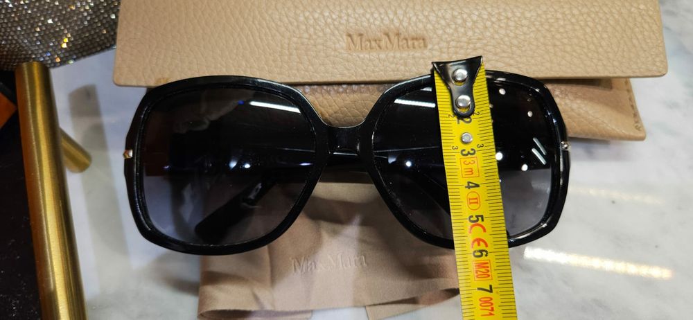 Oryginalne okulary przeciwsłoneczne Max Mara damskie duże muchy glamou