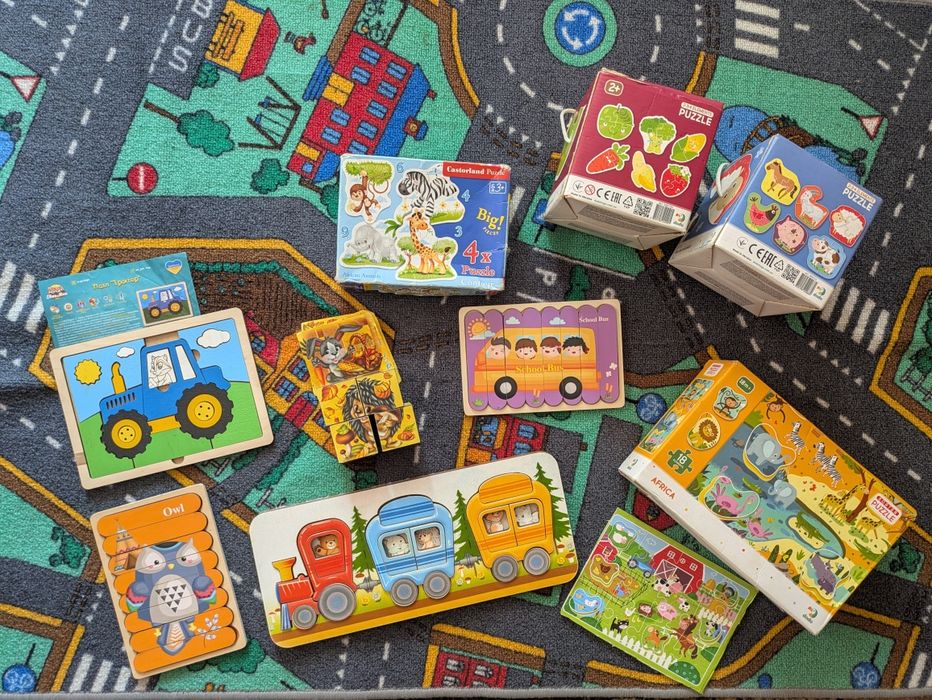 Дерев'яні і картонні пазли на вік 1,5-3 роки