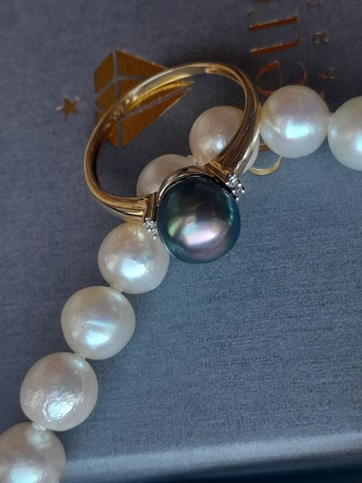R.22 Pierścionek Perła Tahiti Diamenty Złoto 585 WYCENA