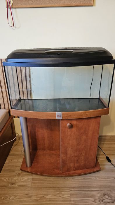 Akwarium zaokrąglone 100l + szafka + klapa z oświetleniem + tło