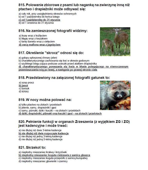 Testy łowieckie myśliwskie PZŁ pisemne dla nowowstepujacych 2026
