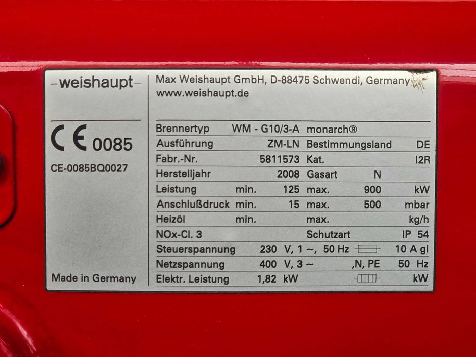 Palnik gazowy Weishaupt WM-G 10/3 ZM LN moc 125-900 kW modulowany