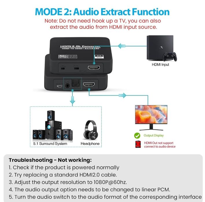 Konwerter ekstraktor audio adapter 4k