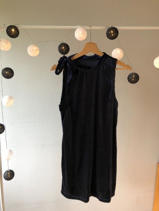 Sukienka welurowa vintage granatowa błyszcząca