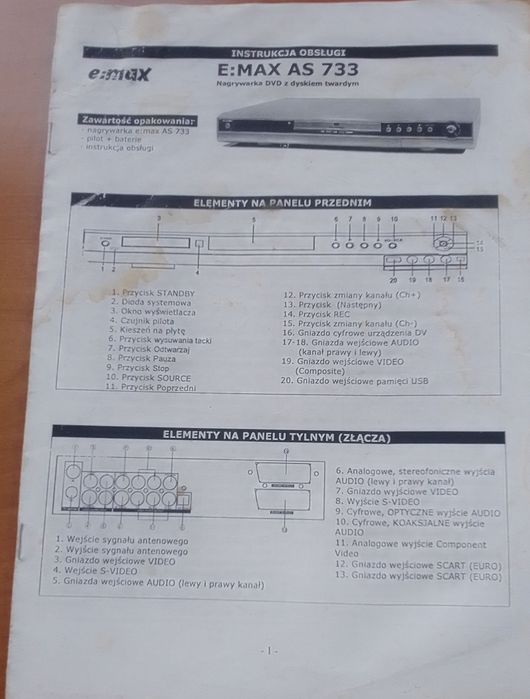 Sprzedam tanio instrukcje obsługi nagrywarki E - MAX