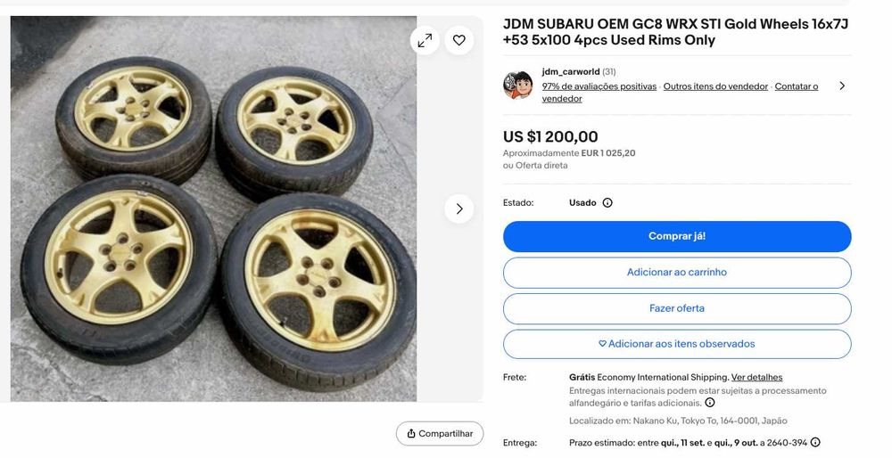 Jantes Subaru IMPREZA WRX STi GC8 GOLDEN 16 INCH com pneus