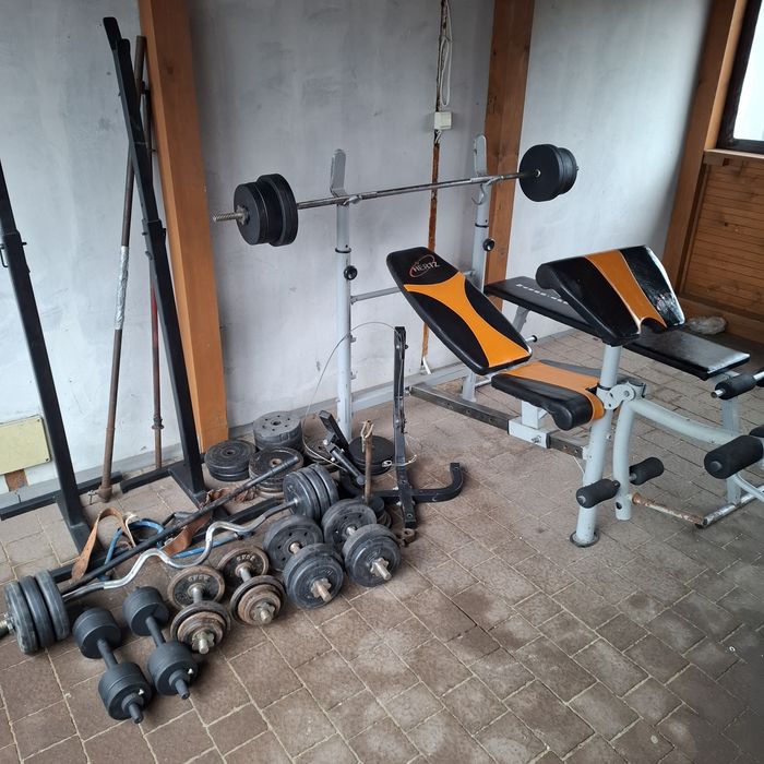 Siłownia domowa ławeczka gryfy hantle obciążenie ok 250 kg