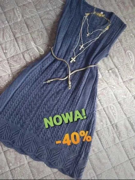 Viralowa! Letnia Ażurowa dzianinowa (Jeansowa) sukienka 38