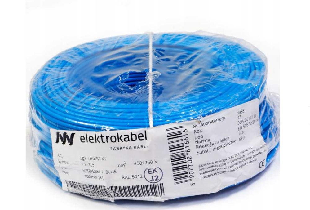 Przewód linka kabel LgY 0,75mm2, 600m czarny, niebieski