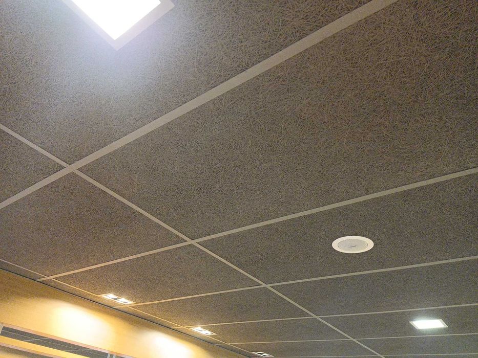 Sufit podwieszany kasetonowy modułowy Heradesign wióry drzewny Hera