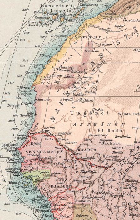 AFRYKA stara kolonialna mapa Afryki 1896 r. oryginał
