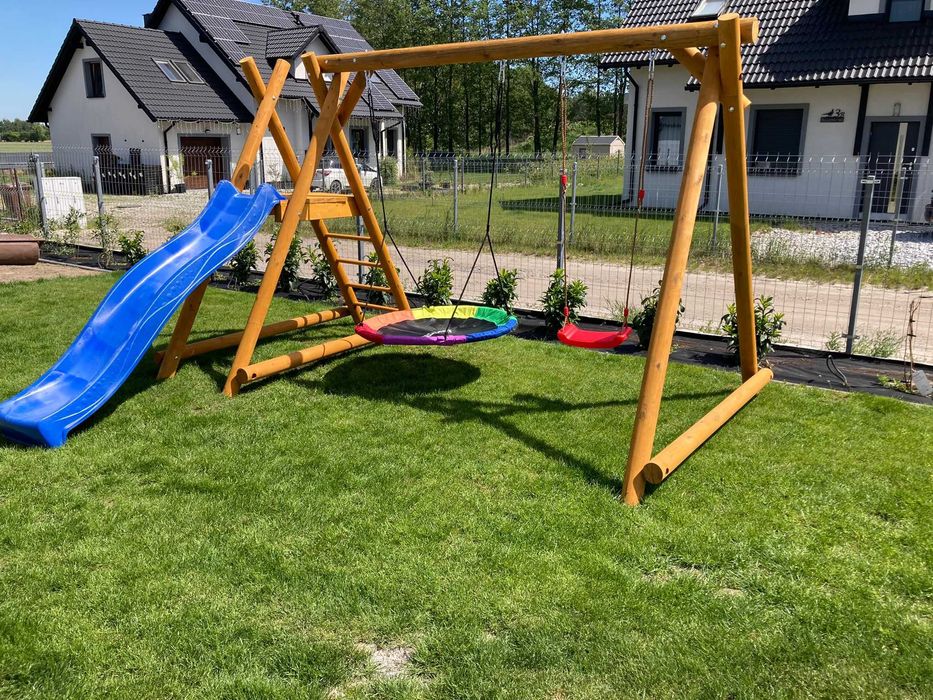 Huśtawka ze zjeżdżalnia, Huśtawka ogrodowa dla dzieci, plac zabaw