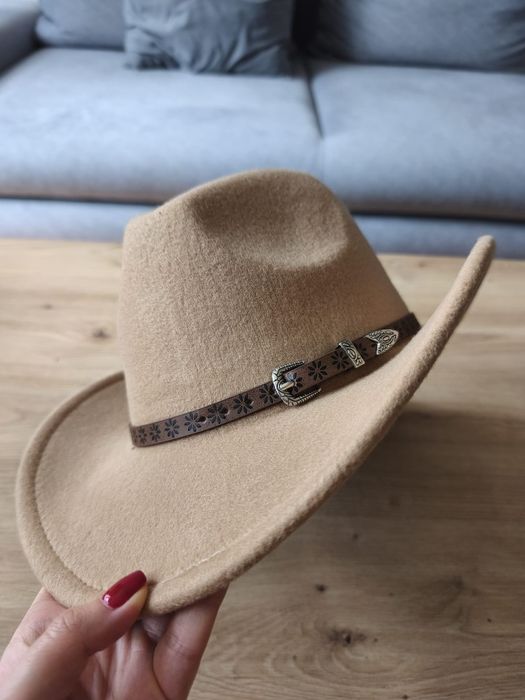 Beżowy kapelusz kowbojski country western kowboj dziki zachód damski męski nowy