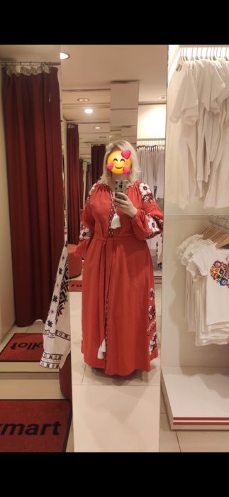 Вишита червона сукня, вишиванка. Розмір XL