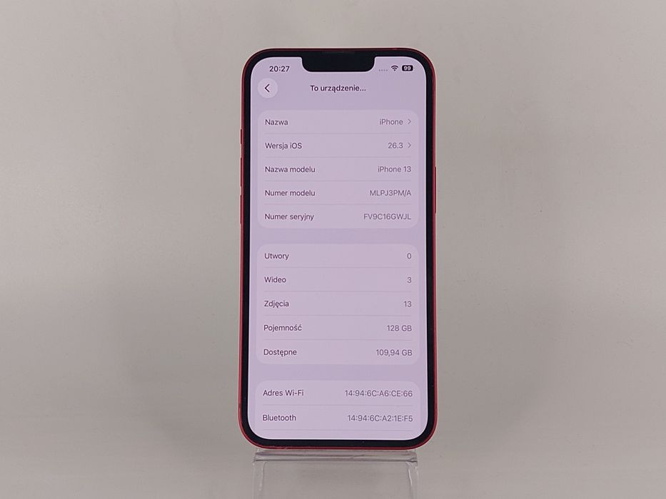 iPhone 13 128 GB, 84%, Czerwony — Jak Nowy Stan